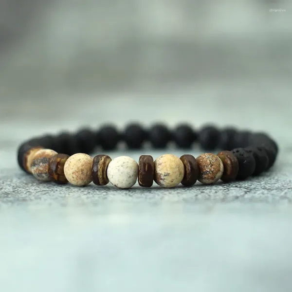 Braccialetti con ciondoli Bracciale in legno naturale per uomo Meditazione Guarigione Braslet Roccia vulcanica Braclet Pietra preziosa Perline elasticizzate Brazalete Pulsera