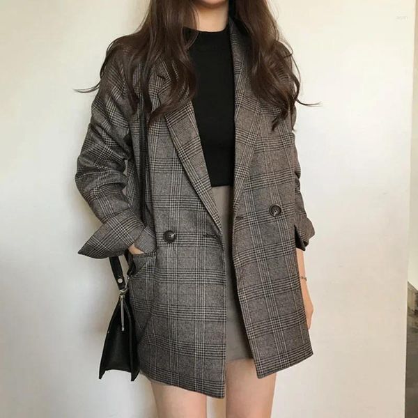 Frauen Graben Mäntel Karierten Anzug Jacke Weibliche Koreanische Version Lose 2023 Herbst Und Winter Student Damen Retro Net Rot kleine Top