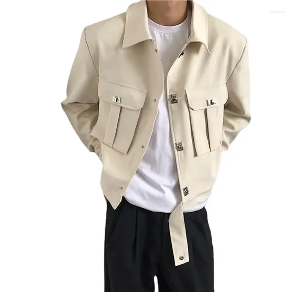 Jaquetas masculinas primavera casaco premium curto tops na moda grande bolso duplo design coreano nicho casal rua bombardeiro jaqueta