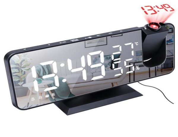 Despertador digital relógios usb wake up relógio de mesa eletrônico rádio fm tempo projetor função snooze 28987715