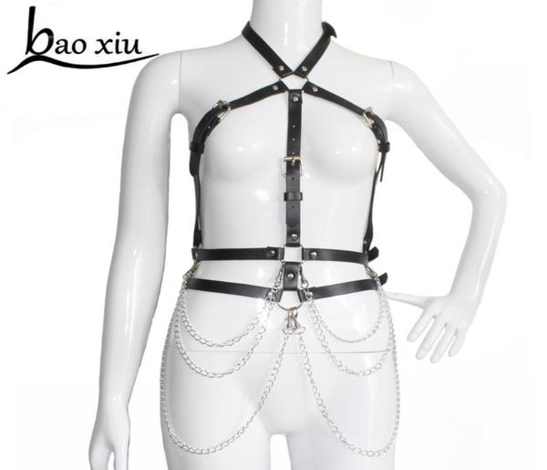 Donne sexy Giarrettiera Cintura in pelle Bretelle Corpo Bondage Sculpting Harness Metallo Nappa Catena Vita Cintura femminile Reggiseno Corsetto Cinghie6694119