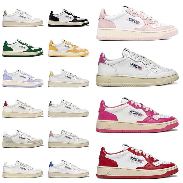 2024 Designer Autrys Ação Sapatos Casuais Autries Plataforma Sapatilhas Rosa Preto Dourado Panda Branco Amarelo Roxo Lows Mocassins Ao Ar Livre Mulheres Homens Treinadores