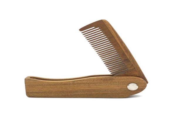Natural verde sandália madeira dobra pente de cabelo para homens cuidados com a barba antiestático pente de madeira ferramentas de cuidados com o cabelo brush4599857