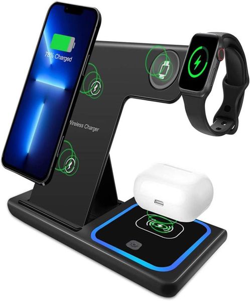 Stazione di ricarica wireless 3 in 1 da 15 W compatibile per iPhone Watch AirPods Pro Caricatore rapido rapido Qi per cellulare Smart Mo8963170