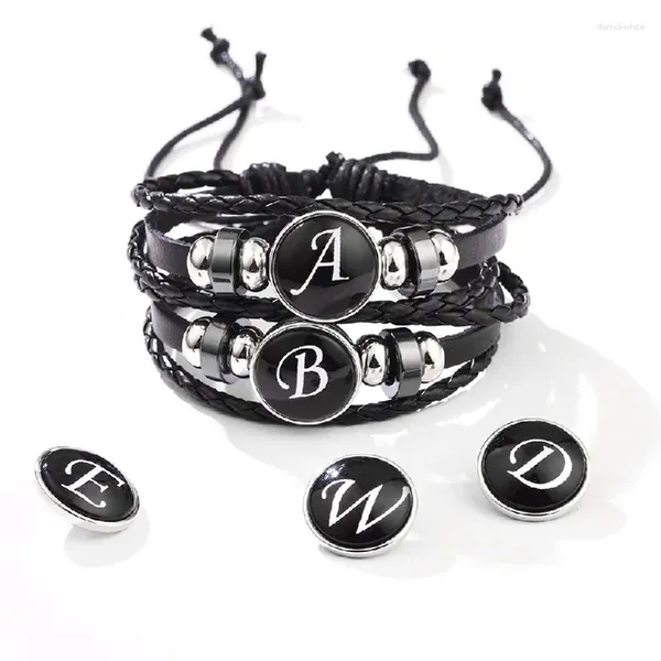 Charm-Armbänder, 1 Stück, 26 englische Buchstaben, Muster, klassisch, schlicht, Armband aus PU-Leder, geflochten, Perlen, handgefertigt, trendiger Schmuck, ideale Wahl für