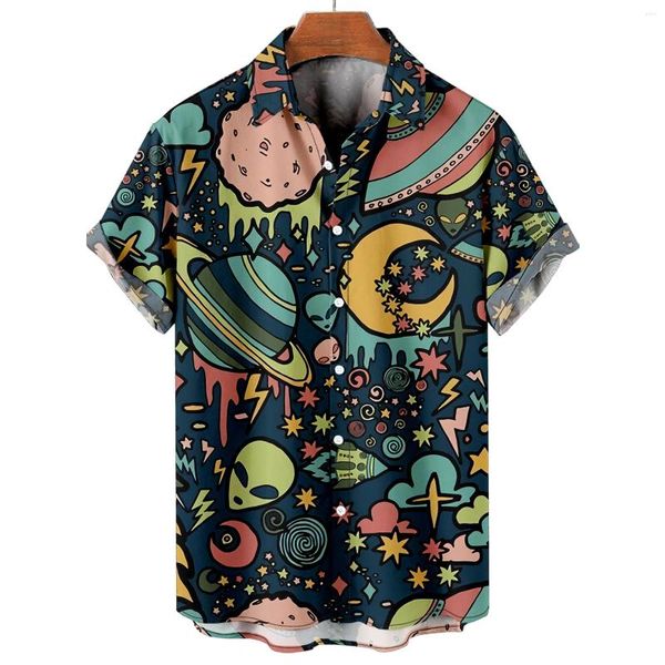 Camisas casuais masculinas moda manga curta 3d céu estrelado impressão camisetas dos desenhos animados harajuku topos roupas havaianas de grandes dimensões