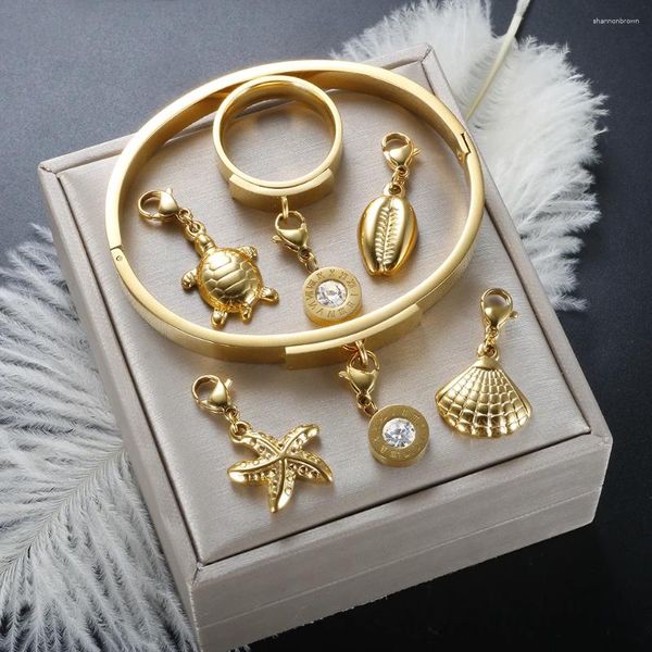 Halskette Ohrringe Set DIY Design Römische Ziffern Edelstahl Ringe Armreif Schmuck Zirkonia Für Frauen Männer Kristall Verlobung