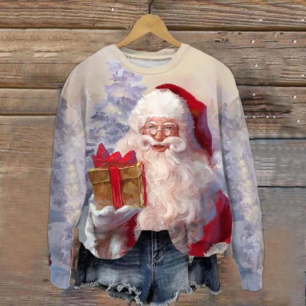 Felpe con cappuccio da donna Giacca con zip e cappuccio Donna Girocollo natalizio Babbo Natale a maniche lunghe Maglione con fiocchi di neve senza cappuccio Maglioni crop top carini