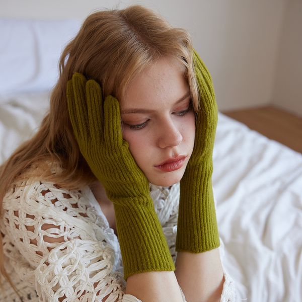 Guanti lavorati a maglia in misto lana tinta unita fatti in casa Guanti da donna a cinque dita con touch screen caldo invernale in morbida lana cerosa con dita nude