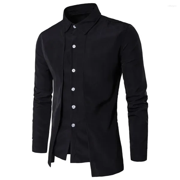 Camisas casuais masculinas camisa de comprimento médio muçulmano roupas masculinas manga longa gola branca botão para baixo t único breasted topo