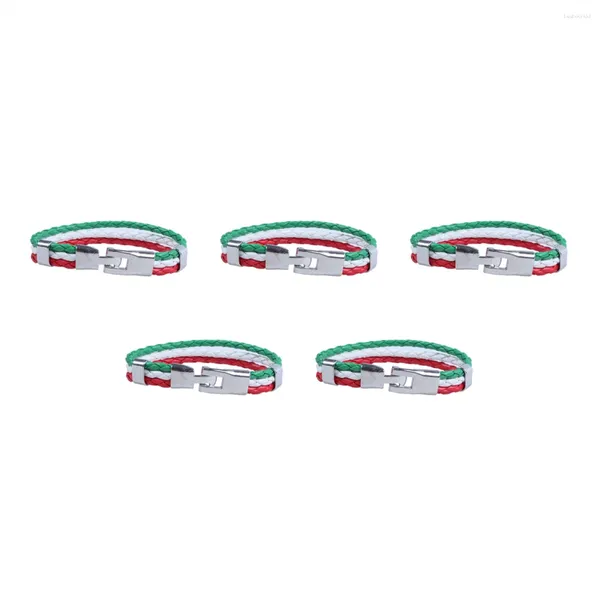 Charm Bilezikler 5x Takı Bileklik İtalyan Bayrak Bileklik Deri Alaşım Erkek Kadınlar Yeşil Beyaz Kırmızı (Genişlik 14 mm uzunluk 21.5 cm)