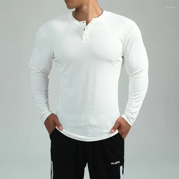 T-shirt da uomo Moda Quick Dry Manica lunga Pullover Camicia Uomo Casual Sport Uomo Basic Top 2023 Solido Girocollo con bottoni T-shirt da allenamento