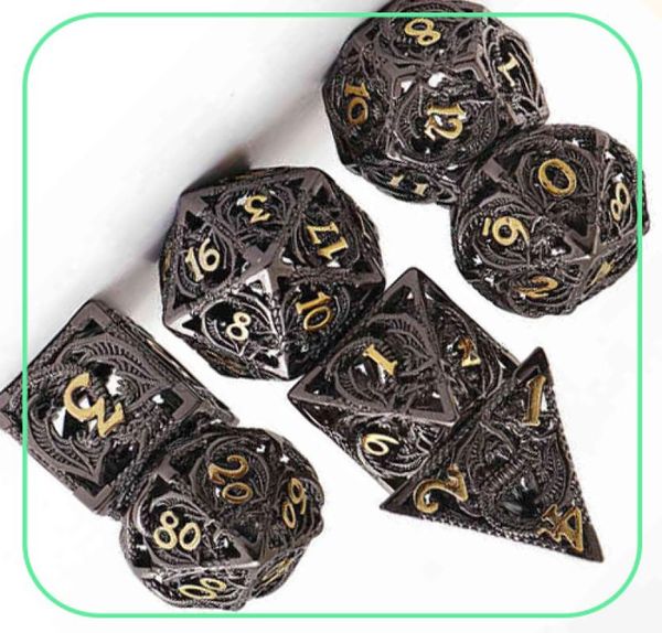 7pcs Pure Copper Hollow Metal Dice Set DD Metall Polyedralwürfel Set für DND Dungeons und Dragons Rollenspiele 2201154109557