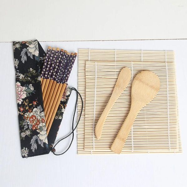 Geschirr-Sets 7-teiliges Sushi-Set Maker Rollmatte Nigiri-Gerichte Reislöffel Bambusstäbchen, um Ihr eigenes Geschenk für Anfänger zu machen