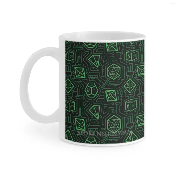 Canecas Tech D20 Padrão Verde Caneca Branca Xícara de Chá Café Amigos Presente de Aniversário DND e Pathfinder Shadowrun Starfinder D20RPG