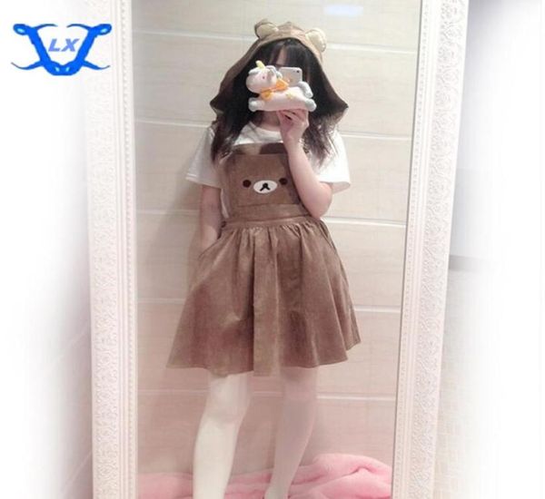 Salopette da ragazza Donna039s Kawaii Rilakkuma Abito Simpatico orso Ricamo Abito cosplay Lolita Complessivamente Cappuccio staccabile28016955429157