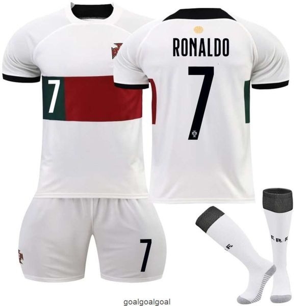 Camisa fora de casa da Copa do Mundo de 2022 de Portugal número 7 Cristiano Ronaldo kit de futebol de secagem rápida