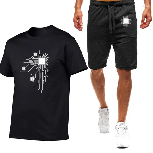 Männer Trainingsanzüge 2023 Männer CPU Prozessor Schaltplan Sommer Neun Farbe Kurzarm T-shirt Einfache Casual Trendy Bewegung Anzug