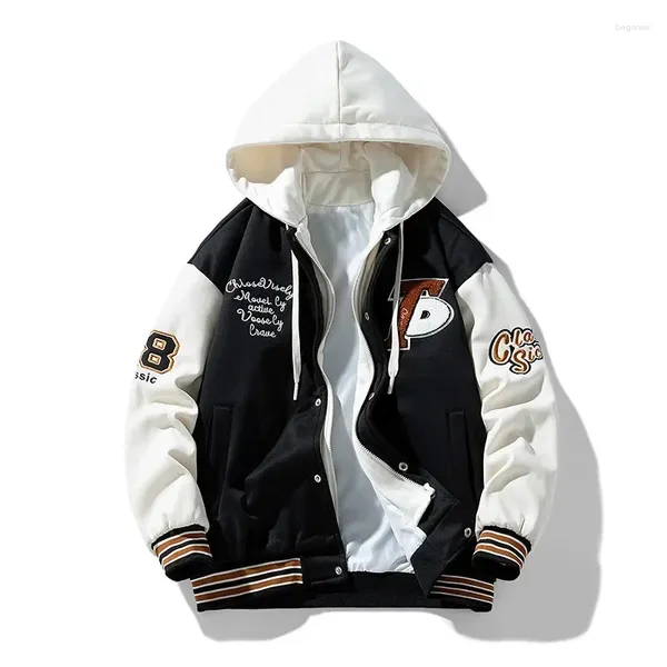 Männer Jacken Casual Stickerei Herren Trendy Gefälschte Zwei Stück Mit Kapuze Brot Anzug Paar Gepolsterte Mäntel Schwarz Hip Hop Baseball uniform