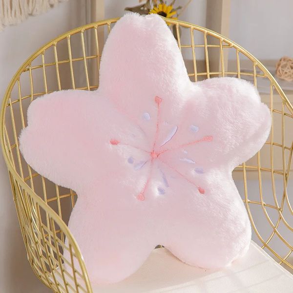 45cm rosa sakura travesseiro de pelúcia kawaii flores tapete realista macio flor de cerejeira almofada plushie adereços 231229