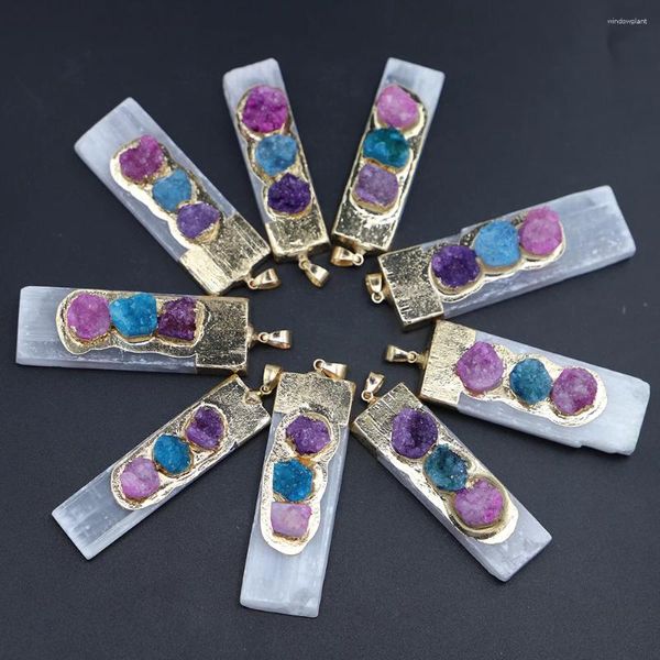 Anhänger Halsketten Natürliche Selenit Gips Anhänger Achat Turmalin Rock Mineral Reiki Energie Amethyst Charms Mode Schmuck Halskette