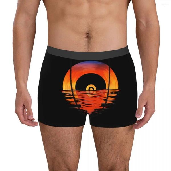 Cuecas masculinas boxer briefs vinil lp música registro pôr do sol 16 sexy calcinha gráfico vintage legal verão wearable