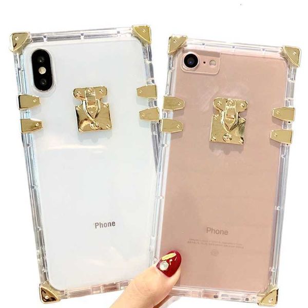 Casos de telefone celular quadrado claro caso de telefone para iphone 13 12 pro max xr xs bling metal claro cristal capa para iphone 8 7 6 plus zk0a