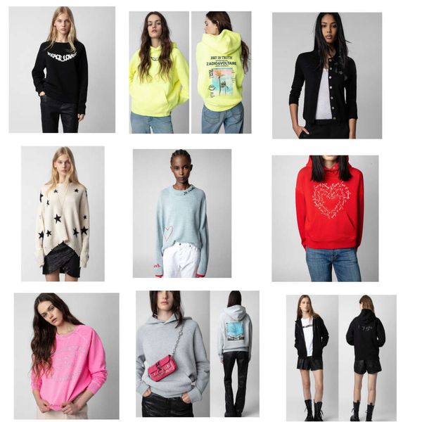 23awwomen'in hoodies sweatshirts zadig voltaire kanat baskı klasik raglan kolları siyah yuvarlak boyunlu pamuklu kadın kazak