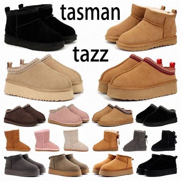 Tasman Hausschuhe Kastanienbraune Schuhe Designer Ugh UG Tazz Stiefel Ultra Platform Luxus Mode Damen Wildleder Schnee Winter Warme Wollstiefel Pelz Schaffell Ankel Booties mit Box