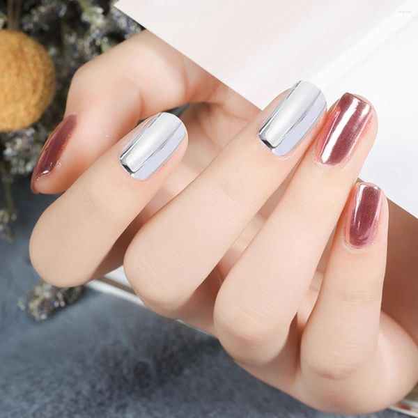 Unhas Falsas 24 Pcs Espelho Nail Art Adesivo Menina Adesivos Metal Stiletto Decalques Metálicos Mulheres Para