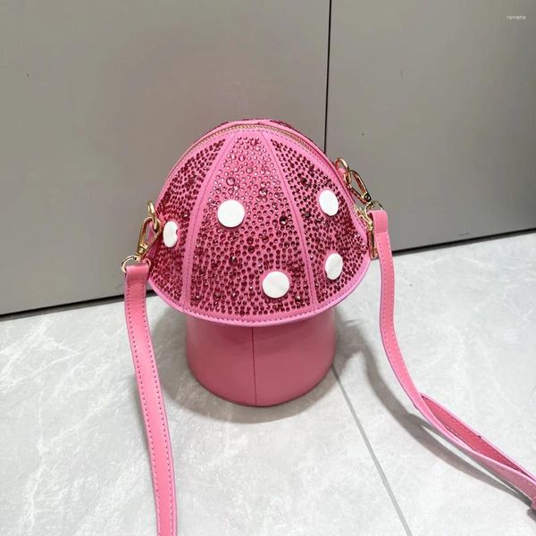 Borse da sera Borsa da donna di lusso con diamanti metallici metallizzati Stile creativo a forma di fungo Borsa a tracolla singola fatta a mano con glitter