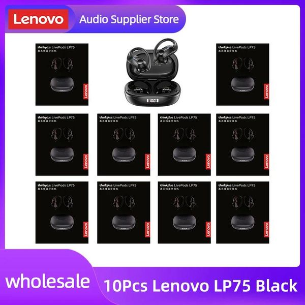 Fones de ouvido 10pcs lenovo lp75 tws 5.3 fone de ouvido Bluetooth sem fio esportes fones de ouvido LED DIVER