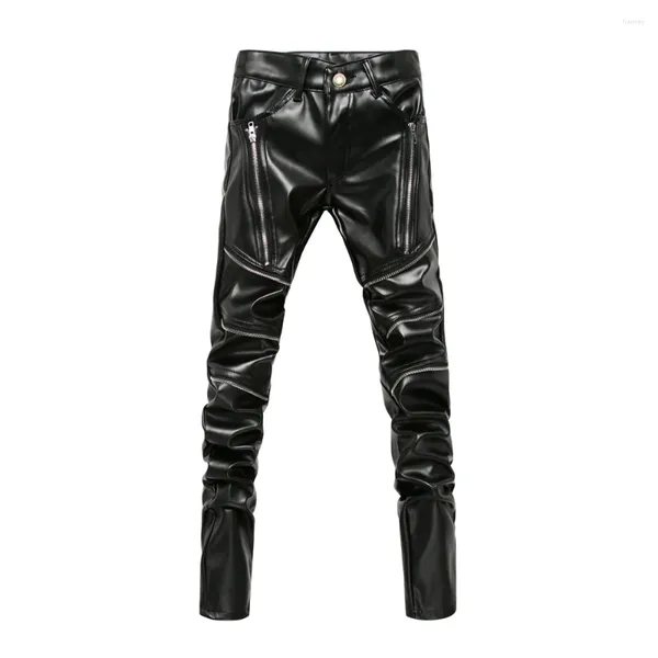 Herrenhosen angekommen Männlich Leder Männer Slim Fit Bleistift Kleidung Moto Biker PU Hosen