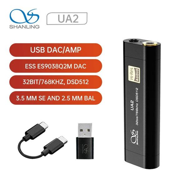 Mixer Shanling UA2 ES9038Q2M portátil USB DAC/AMP 32bit/768kHz DSD512 3,5 mm SE e 2,5 mm BAL amplificador de fone de ouvido decodificador dedicado