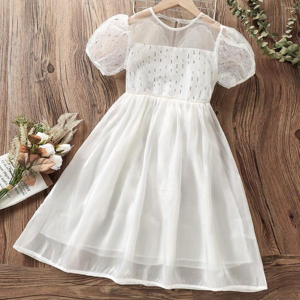 Kız Elbiseler Bebek Çocuklar Beyaz Prenses Kızlar İçin Parti Kostümleri Pamuk Gençler Kısa Kollu Yaz Çocuk Kıyafetleri 6 8 10 12 Yıl