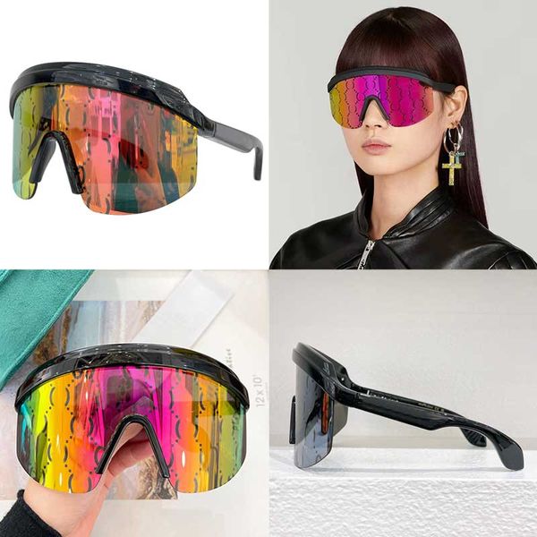 MASK-Rahmen-Sonnenbrille GG1477S Modedesigner-Damensonnenbrille Braun und Rosa mit Logo-Linse 100 % UV-Schutz Mattschwarz Abgelehnter Acetatrahmen Damen-Skibrille