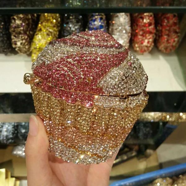 Xiyuan mulheres mini cupcake strass embreagem sacos de noite senhoras bolsas de cristal e bolsas casamento gala jantar minaudiere saco