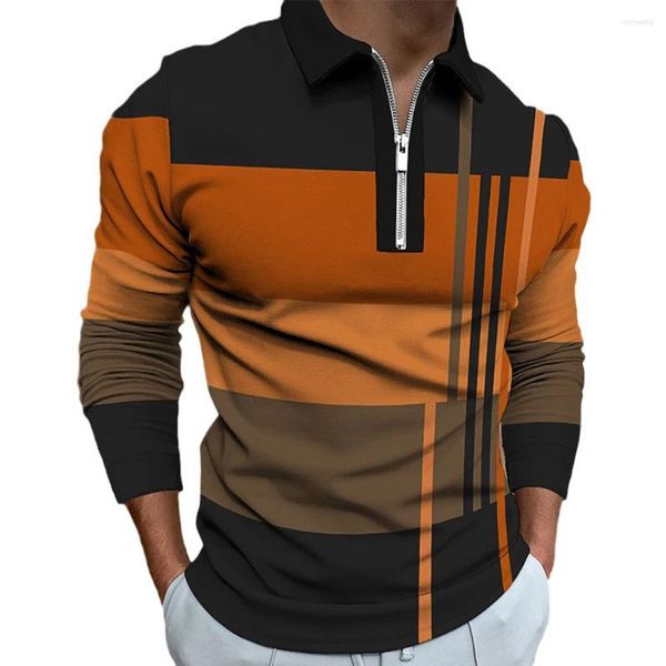 Polo da uomo T-shirt a maniche lunghe con colletto con zip alla moda Vestibilità slim Tessuto traspirante e morbido perfetto per la primavera autunno