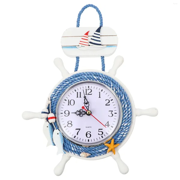 Orologi da parete Stile mediterraneo Orologio con ancora Orologio da spiaggia Tema nautico Ruota della nave Timone Sterzo Decor ( )