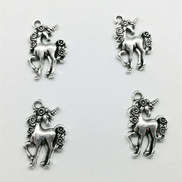 100 pezzi pendenti con ciondoli in argento antico cavallo unicorno gioielli fai da te per collana braccialetto orecchini stile retrò 23 14mm269e