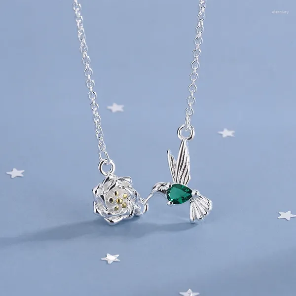 Pingente colares moda flor bonito pequeno animal pássaros verde zircão pedra feminino na moda gargantilha colar jóias acessório