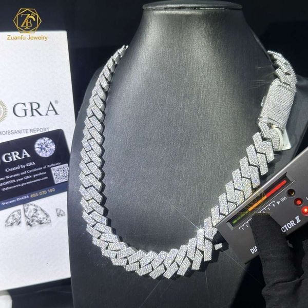 Ожерелье Moissanite Chain Custom Lock Pass Lab Lab Grown Diamond Tester 8 мм три ряда Iced Out Hip Hop Vvs1 Diamond Cuban Link