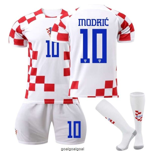 2022 WM Kroatien Heimtrikot Nummer 10 Modric Trikot Fußballtrikot schnell trocknendes Set