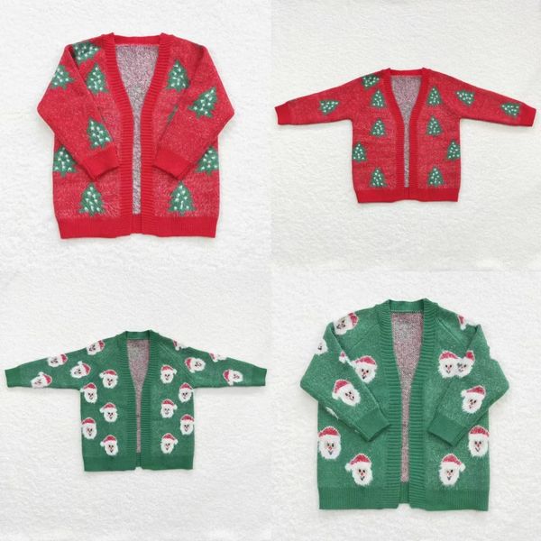 Atacado Bebê Meninas Mangas Compridas Natal Santa Árvore Casaco Crianças De Lã Crianças Criança Camisola Cardigan Vermelho Verde Roupas 231228