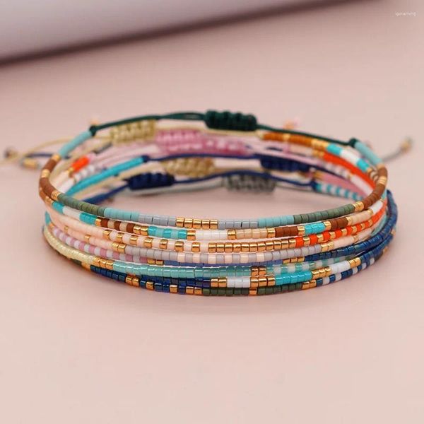 Filo bohémien intrecciato a mano catena colore Miyuki braccialetto di perline etnico regolabile per regalo accessorio di gioielli di moda per donne e ragazze