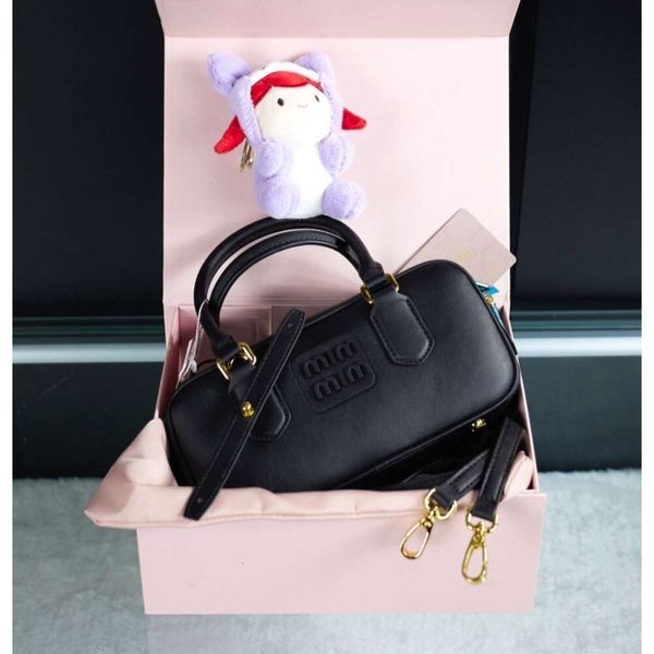 Marca de designer bolsa de boliche feminina couro preto bege marrom bolsa requintada 23cm vem com pequenas bonecas e caixas presente de aniversário