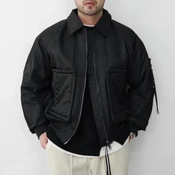 Jaquetas masculinas grande bolso lapela jaqueta de trabalho outono inverno na moda solta personalidade moda casual simples versátil sólido conforto