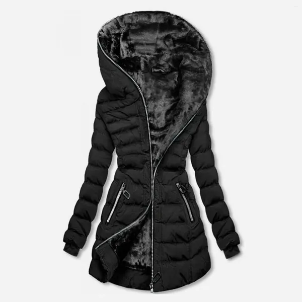 Casacos de Trench das Mulheres 2023 Moda Mulheres Elegante Vintage Casual Casaco Preto Feminino Slim Long Parka Quente Algodão Acolchoado Casaco Inverno Com Capuz