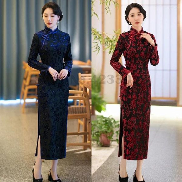 Roupas étnicas Impressão Apertada Tradicional Vestido Chinês Sexy Slim Cheongsam Mandarim Collar Vintage Elegante Qipao Tamanho Grande 4XL Clássico