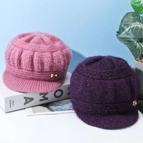 Visiere Cappello invernale in lana da donna Moda lavorato a maglia Mantieni caldo Berretto con visiera in zucca Cappucci protettivi a doppio strato